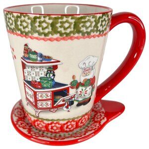 Temptations Holiday Mug And Coaster Set Santa Chef Baking Cookies 16 Oz Xmas New